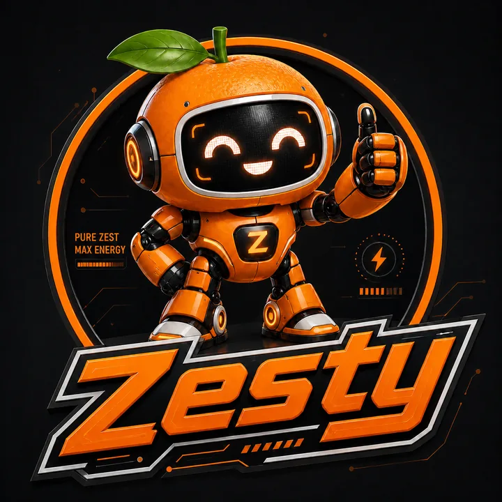 Zesty, an orange robot, giving a thumbs up